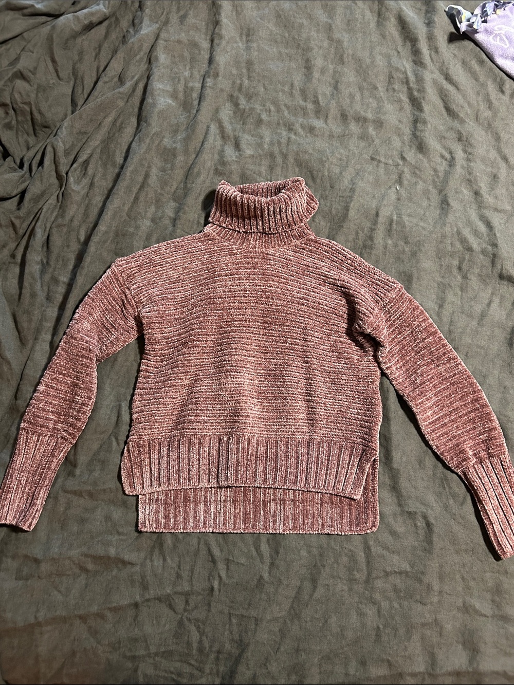 Pink Rose Plush Chenille Turtleneck Sweater in Dusty Mauve